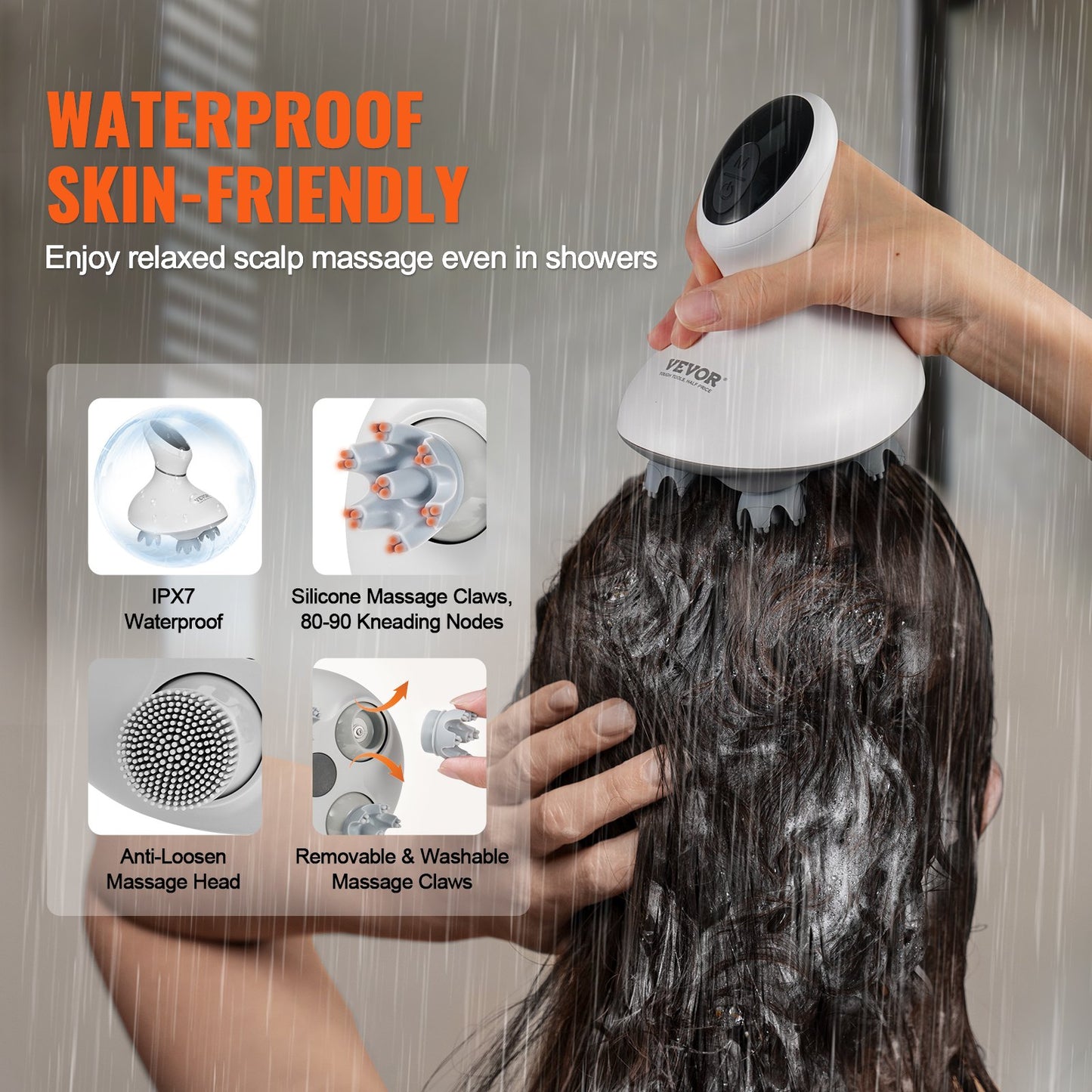 Using the waterproof scalp massager in the shower as part of the two-minute ritual